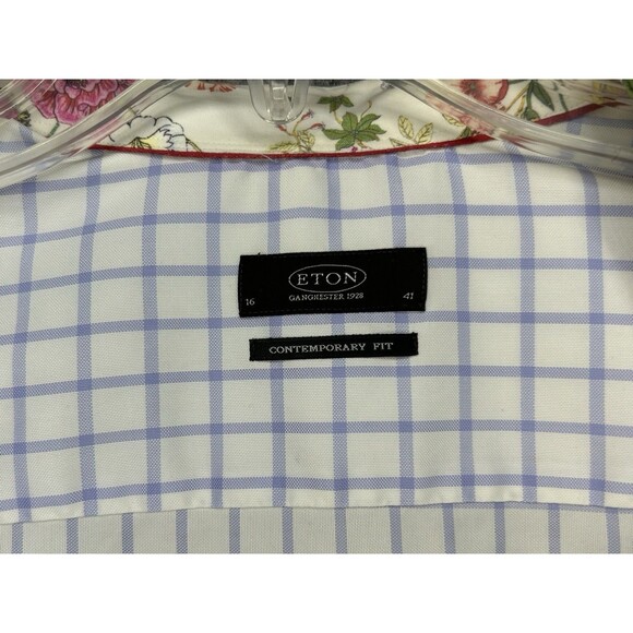 ETON Contemporary Fit Dress Shirt 41/16 Large Gingham Floral Flip Cuff - Picture 6 of 13